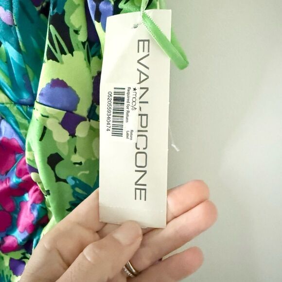 NWT Evan Picone Sleeveless Satin A-Line Dress in Green Multi Abstract - Size 14 - Picture 5 of 8